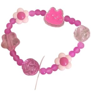 Pink Flower Acrylic Bead Kawaii Frosted Glass Bracelet